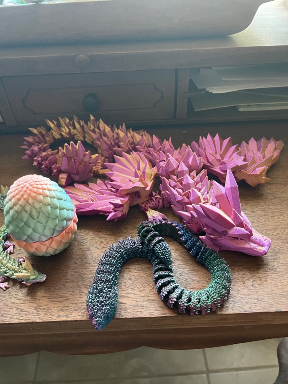 Hand-Painted Pink Purple Dragon Sculpture